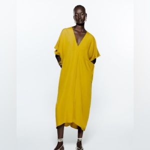 Zara Linen Yellow Midi Dress